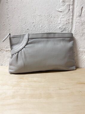 VTG 70s/80s Contessa Genuine Light Gray Leather Clutch Purse/Pouch EUC Large